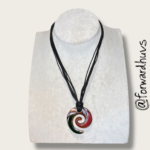 Handcrafted Spiral Glass Pendant Necklace – Multicolor Swirl on Black Cord - Picture 1 of 7